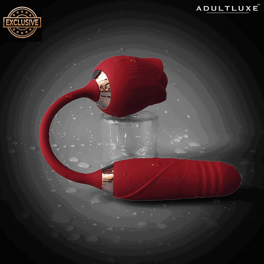 AdultLuxe Godsend Rose Sucker with Thrusting Dildo - AdultLuxe