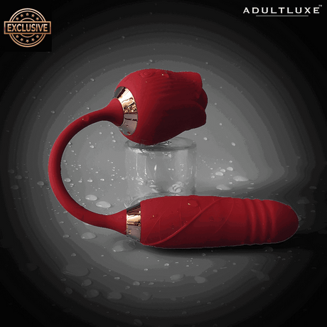 AdultLuxe Godsend Rose Sucker with Thrusting Dildo - AdultLuxe