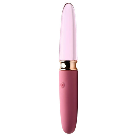 Prisms VibraGlass 10x Rose Dual Ended Smooth Silicone & Glass Vibrator - AdultLuxe