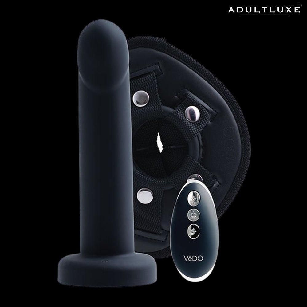 Vedo Strapped Rechargeable Vibrating Strap On with Dildo - AdultLuxe