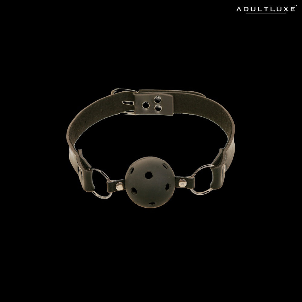 Breathable ball gag detail - firm rubber ball with breathing holes