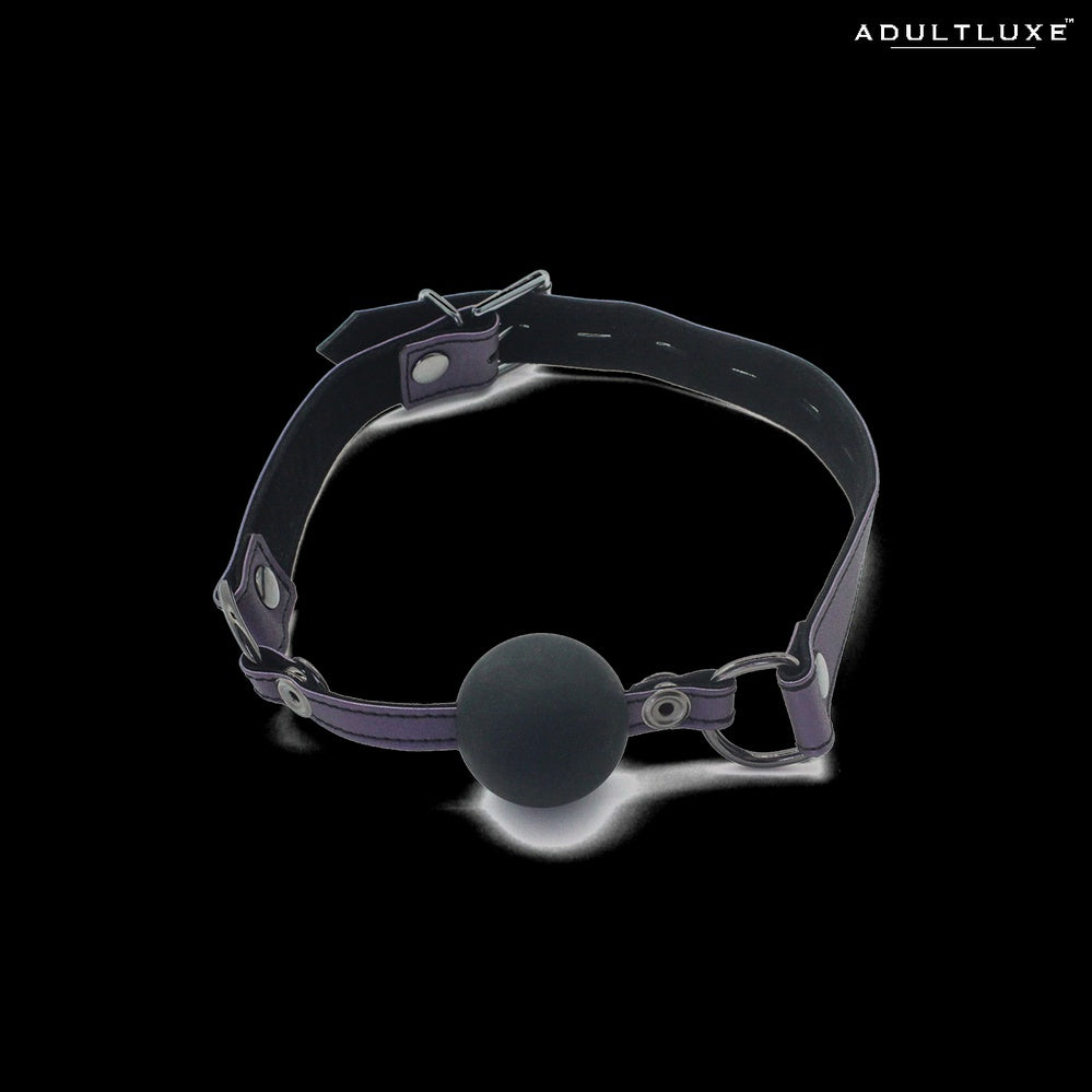 Spartacus Galaxy Legend silicone ball gag in purple with faux leather strap