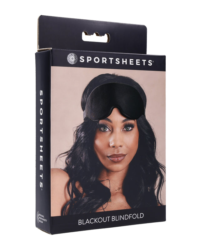 Sportsheets Blackout Memory Foam Blindfold - black blindfold with adjustable elastic strap