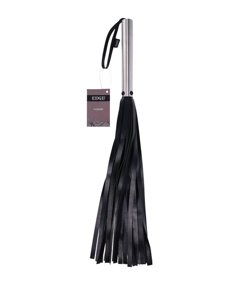 Sportsheets Edge Flogger - black faux leather falls with stainless steel handle