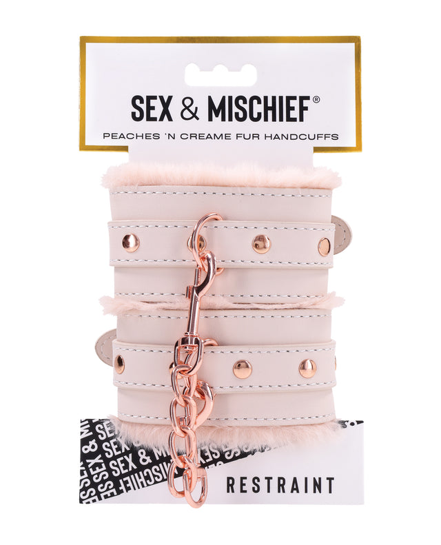 Sex and Mischief Peaches n CreaMe Fur Handcuffs - peach faux fur cuffs