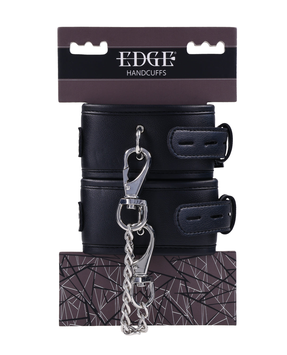 Sportsheets Edge Adjustable Handcuffs - padded black cuffs with silver buckles and rings
