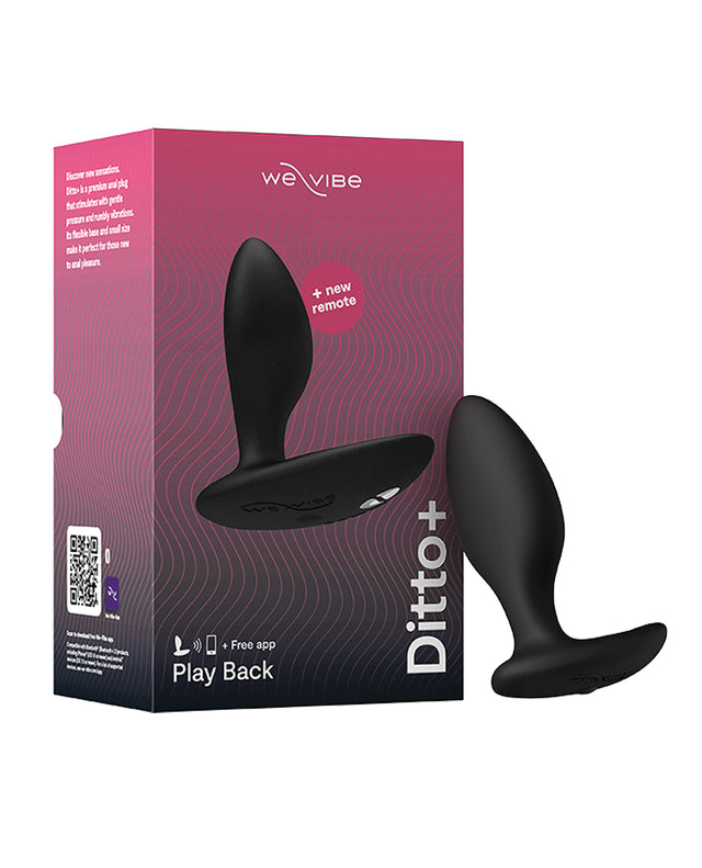 We-Vibe Ditto+ app-controlled vibrating butt plug in Satin Black with flexible base