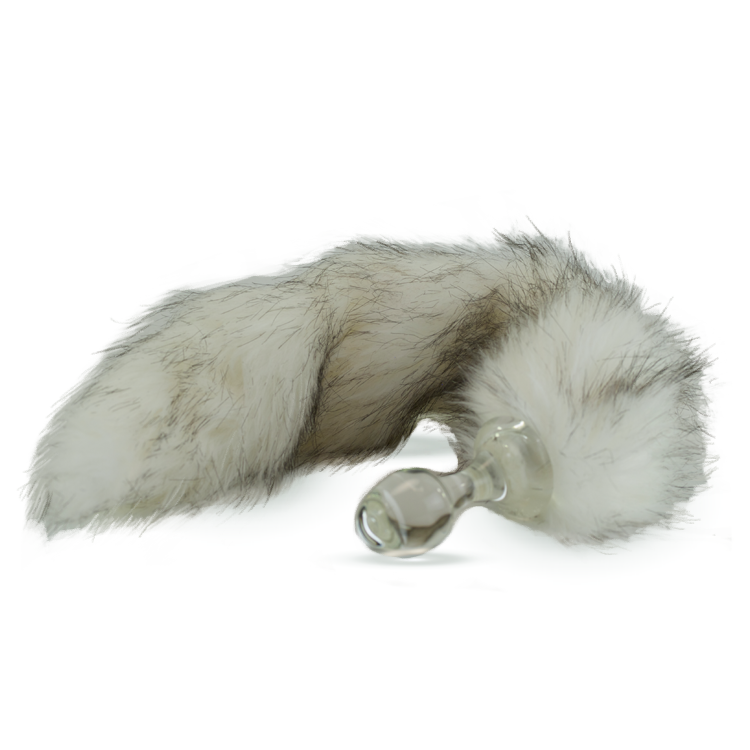 Crystal Delights Minx Tail Plug — Husky faux fur tail with clear glass plug