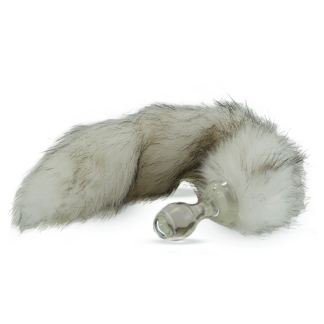 Crystal Delights Minx Tail Plug — Husky faux fur tail with clear glass plug