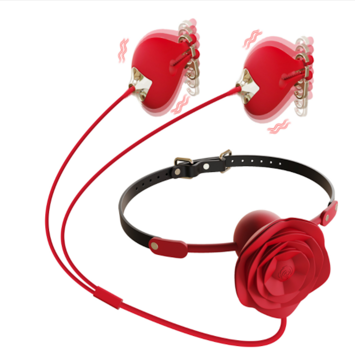 AdultLuxe Bite Me Blossom Rose Gag with Nipple Vibrator