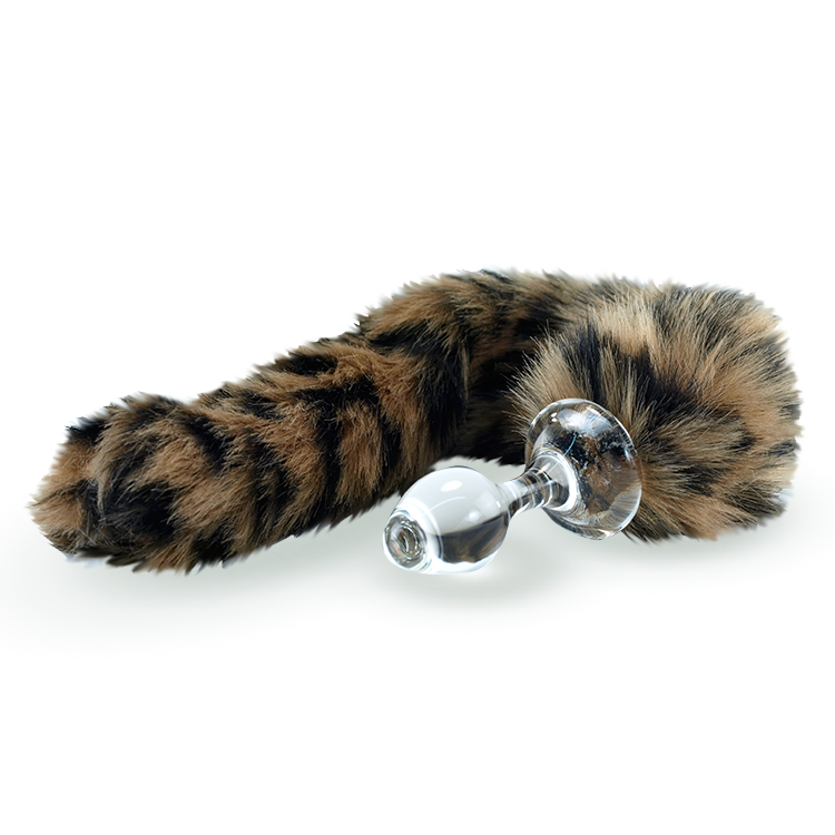 Crystal Delights Minx Tail Plug — Leopard faux fur tail with clear glass plug