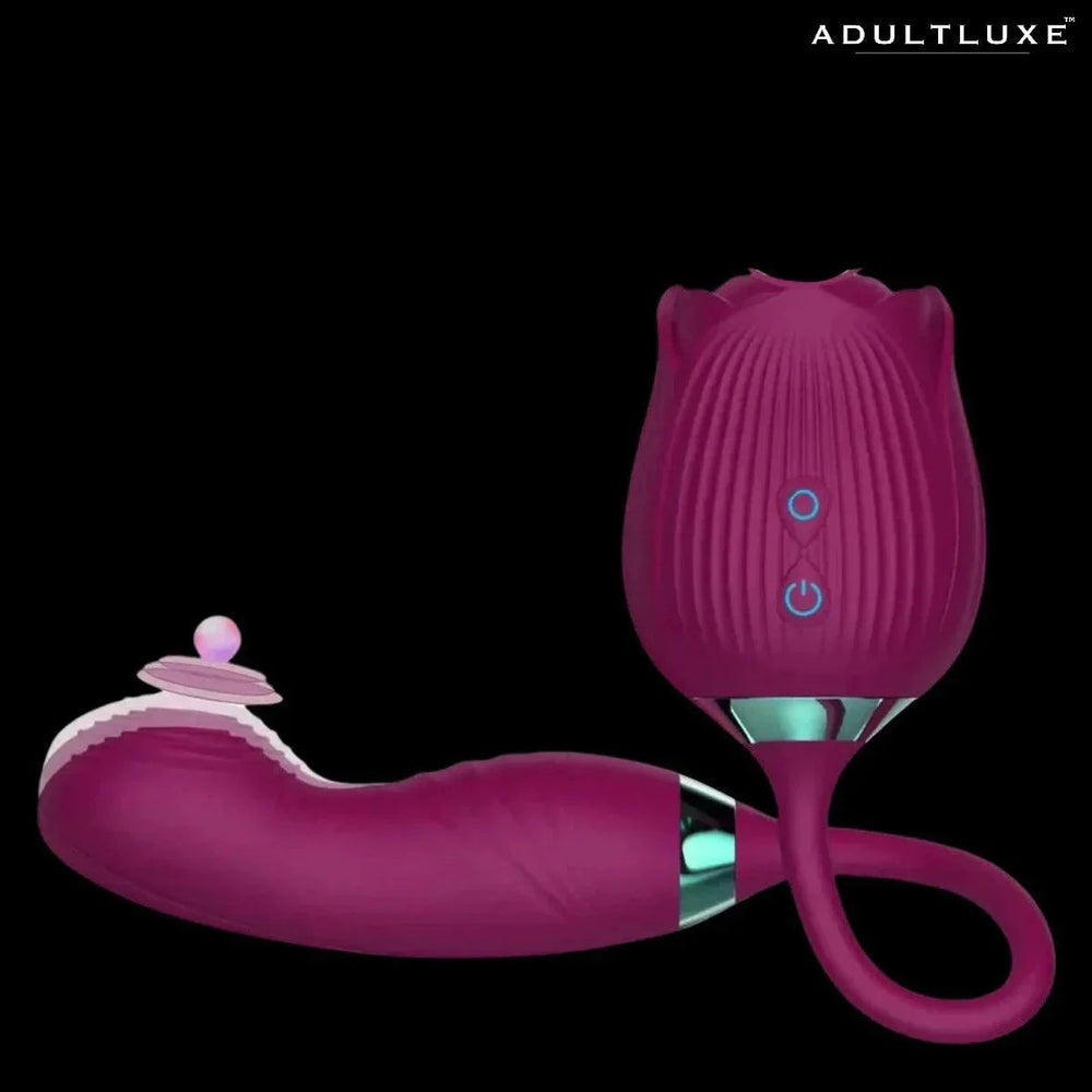 AdultLuxe Godsend Rose Sucker with Flapping Dildo - AdultLuxe