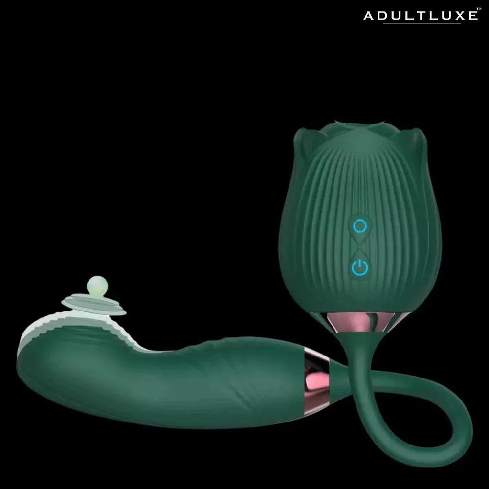 AdultLuxe Godsend Rose Sucker with Flapping Dildo - AdultLuxe