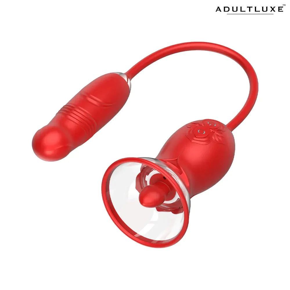 AdultLuxe Rose 3 in 1 Toy with Suction Vibrating & Thrusting Dildo - AdultLuxe
