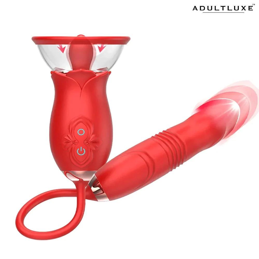 AdultLuxe Rose 3 in 1 Toy with Suction Vibrating & Thrusting Dildo - AdultLuxe