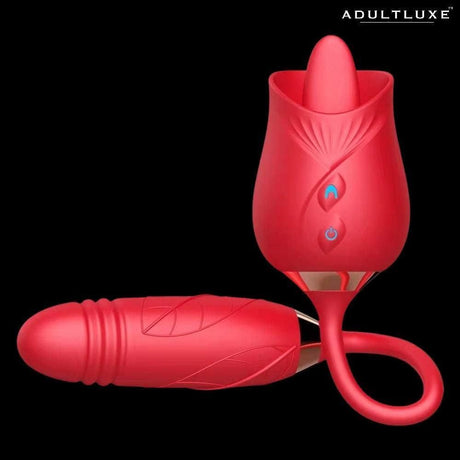 AdultLuxe Rose Tongue Clit & Nipple Tickler with Thrusting Dildo - AdultLuxe