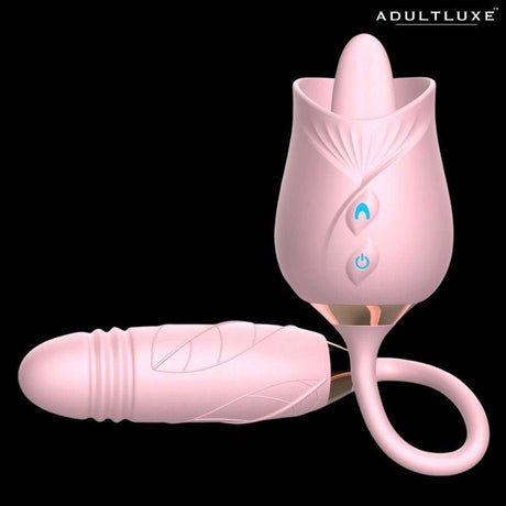 AdultLuxe Rose Tongue Clit & Nipple Tickler with Thrusting Dildo - AdultLuxe