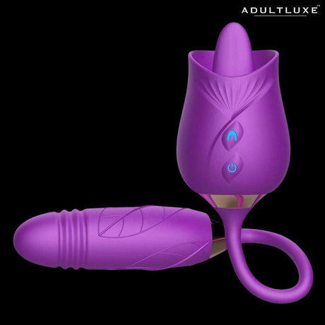 AdultLuxe Rose Tongue Clit & Nipple Tickler with Thrusting Dildo - AdultLuxe