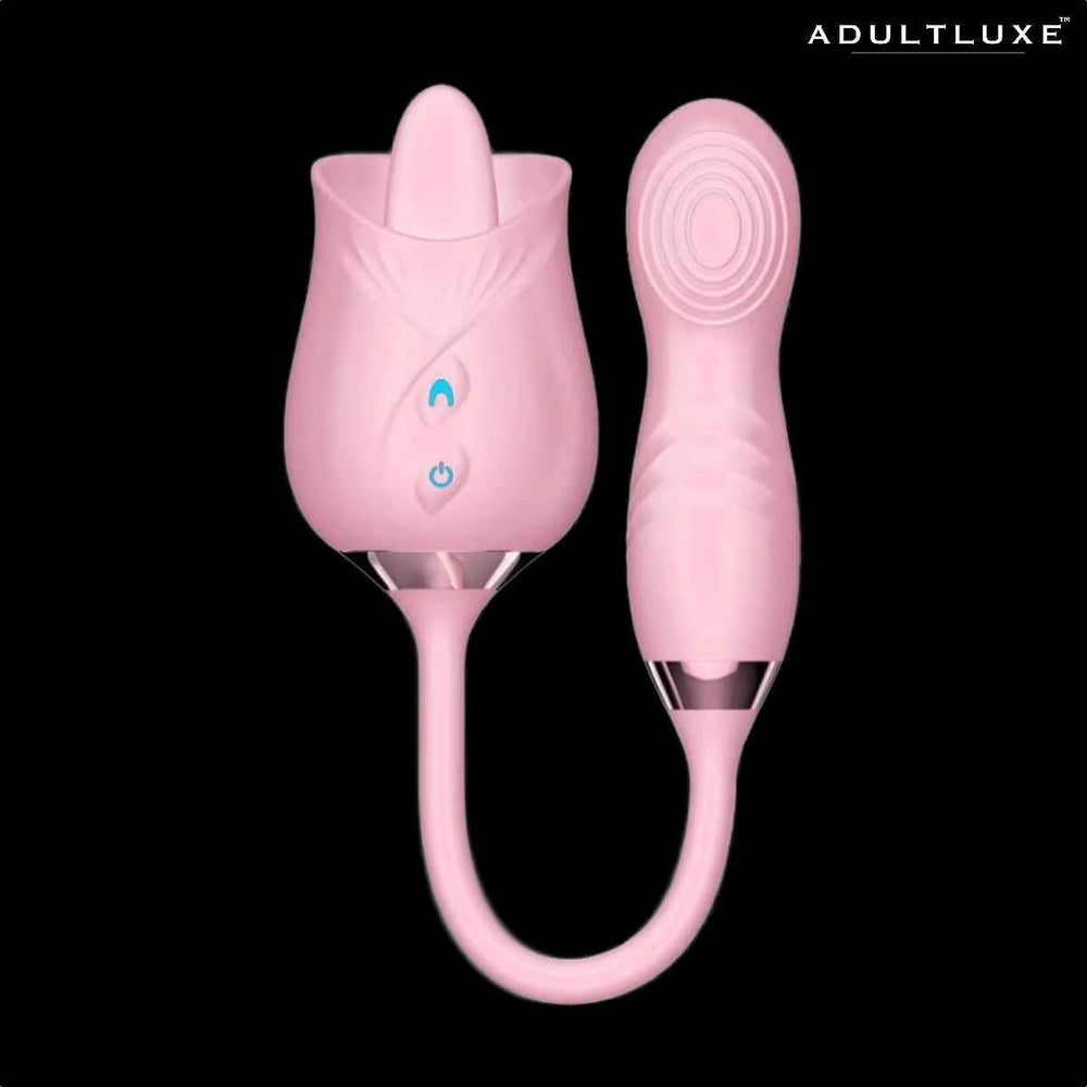 AdultLuxe Rose Tongue Tickler with Flapping Dildo-Unisex - AdultLuxe