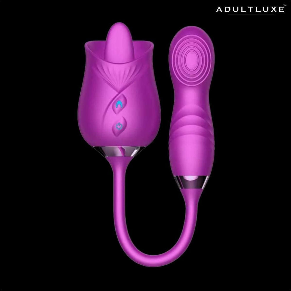 AdultLuxe Rose Tongue Tickler with Flapping Dildo-Unisex - AdultLuxe