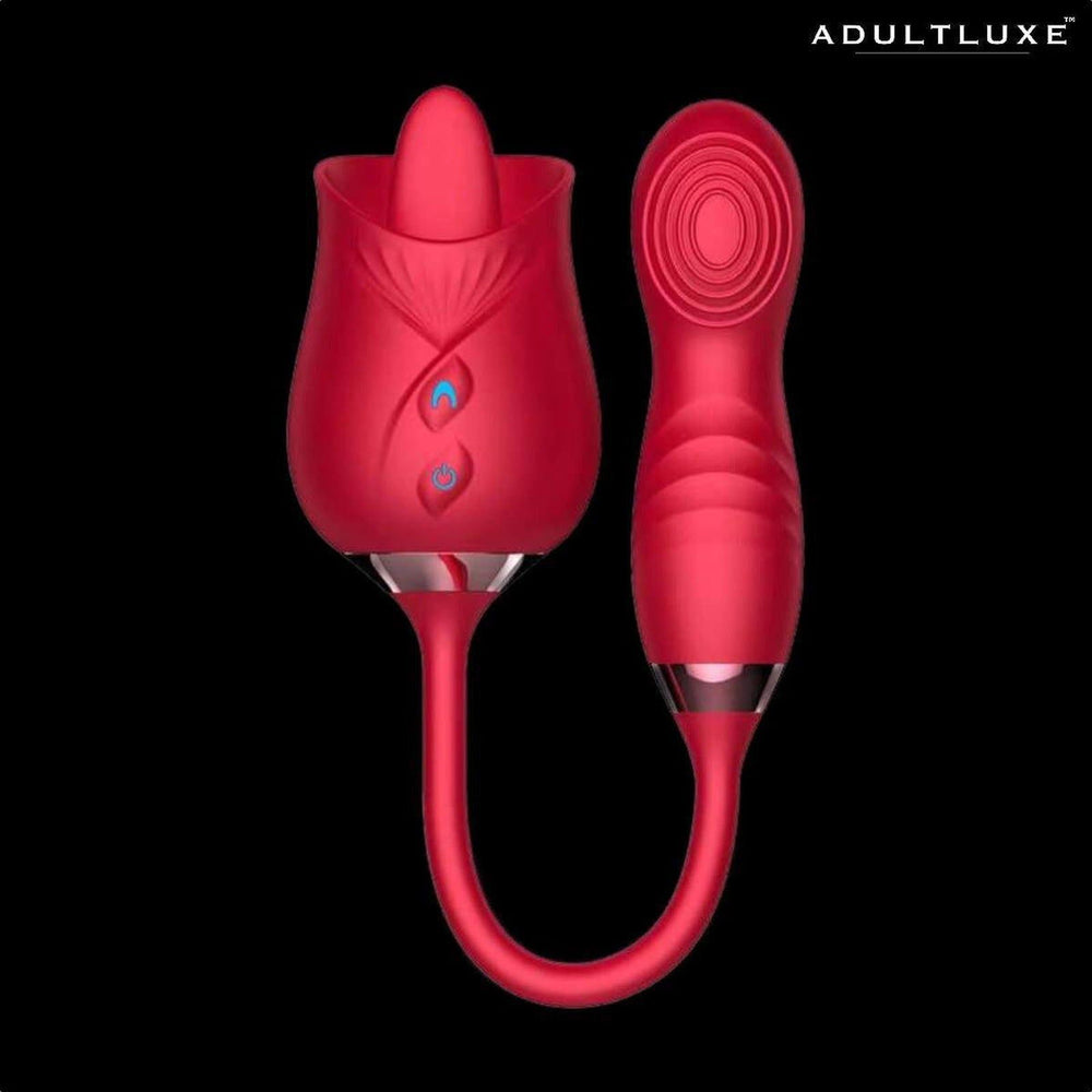 AdultLuxe Rose Tongue Tickler with Flapping Dildo-Unisex - AdultLuxe