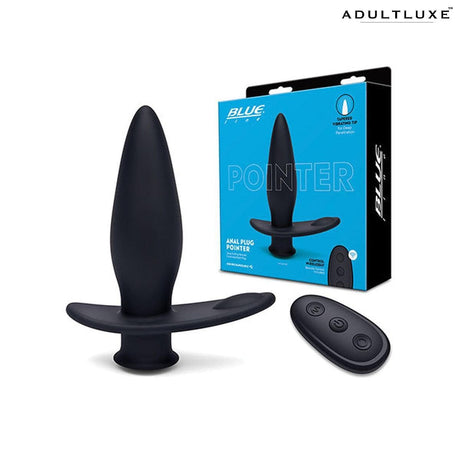 Blue Line Vibrating Black Anal Plug Pointer with Remote - AdultLuxe