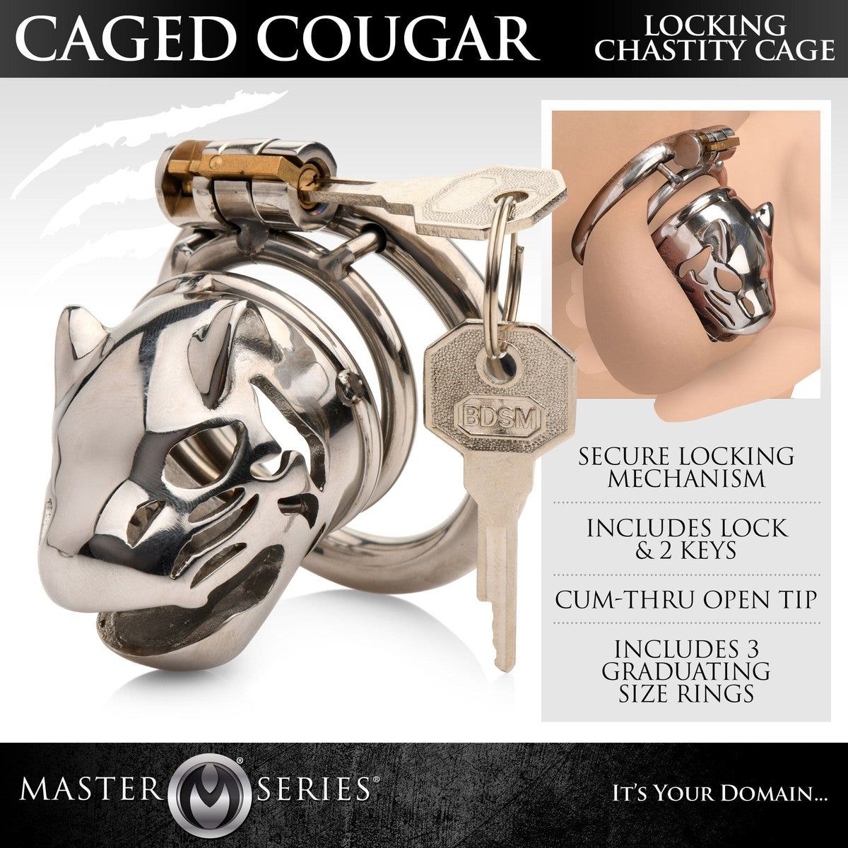 Caged Cougar Locking Chastity Cage - AdultLuxe