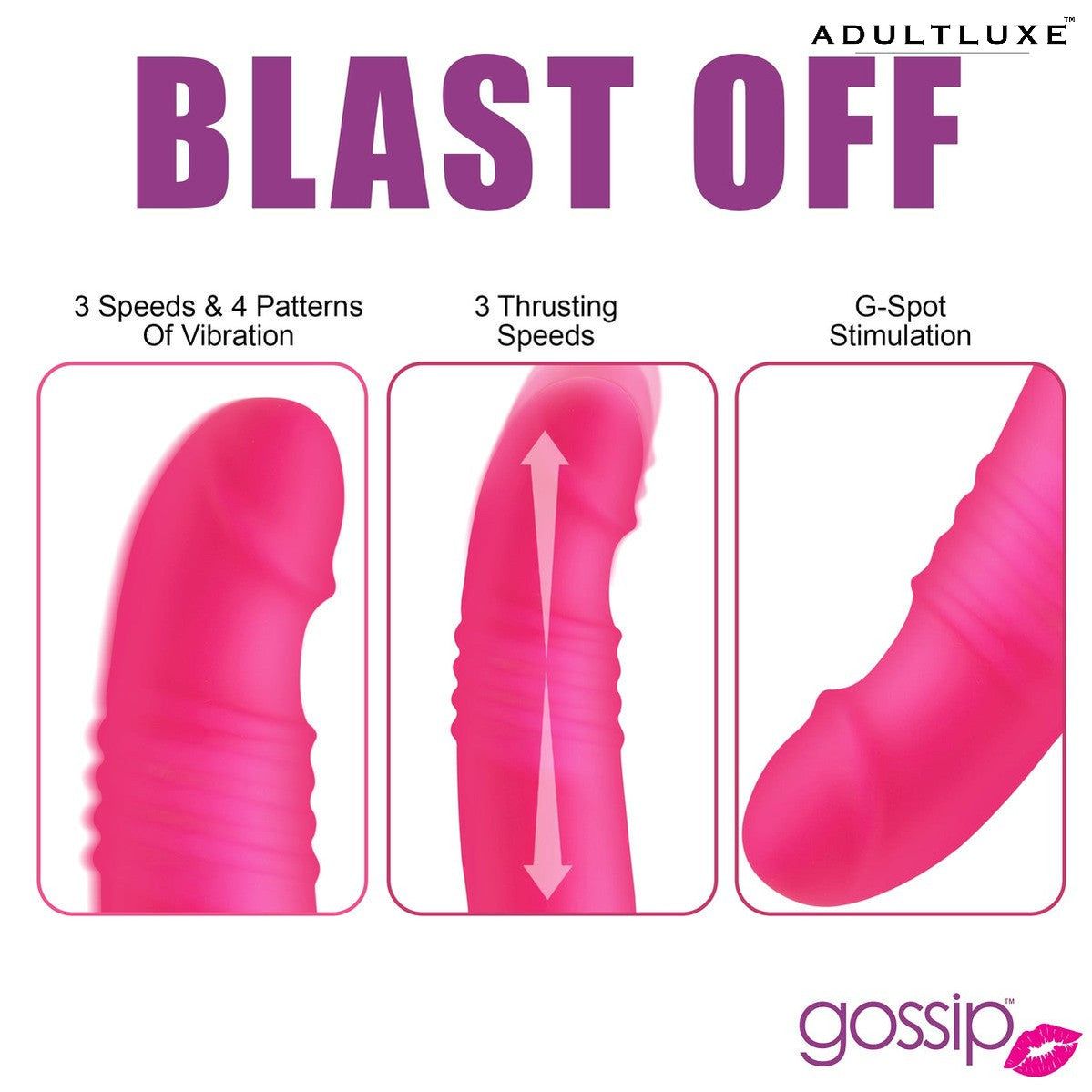 Gossip Blaster 7x Thrusting Silicone Vibrator - AdultLuxe