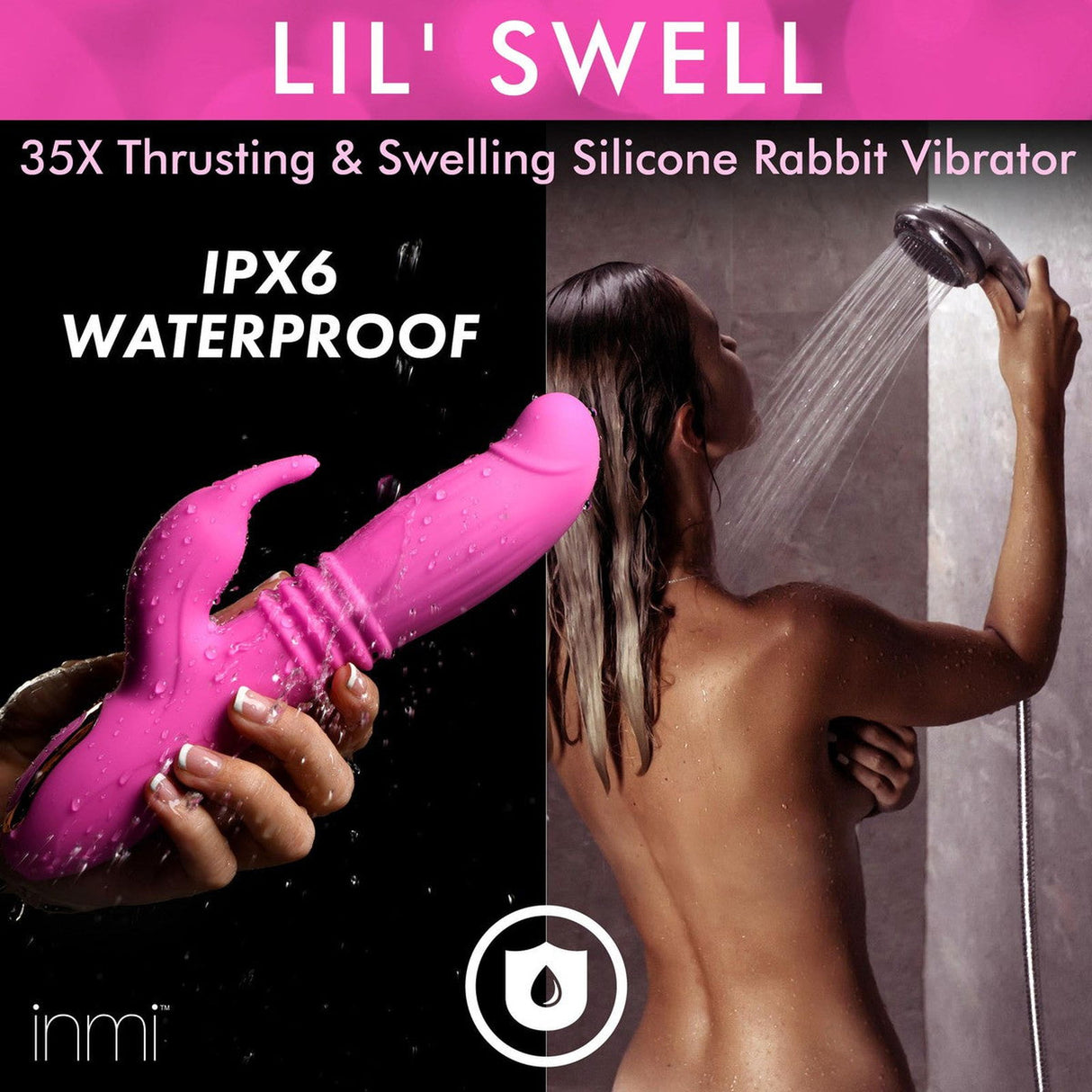 Inmi 35x Lil Swell Thrusting & Inflating Silicone Rabbit Vibrator - AdultLuxe