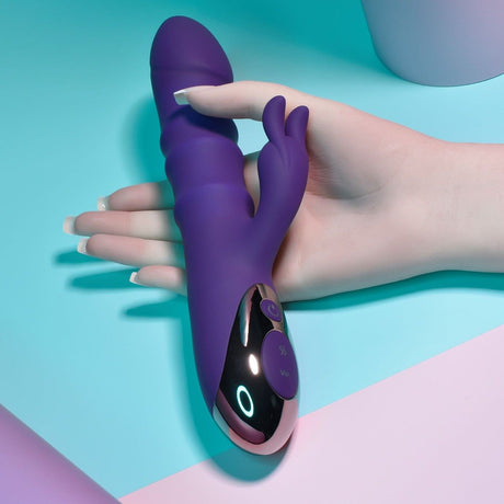 Playboy Hop To It Thrusting Rabbit Vibrator with Moving Rings - AdultLuxe