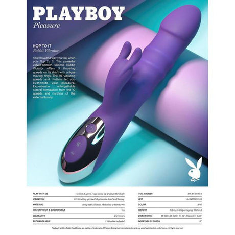 Playboy Hop To It Thrusting Rabbit Vibrator with Moving Rings - AdultLuxe