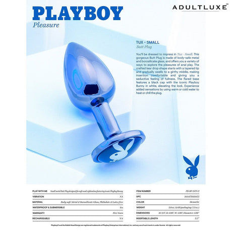 Playboy Tux Small Metallic Glass Butt Plug - AdultLuxe