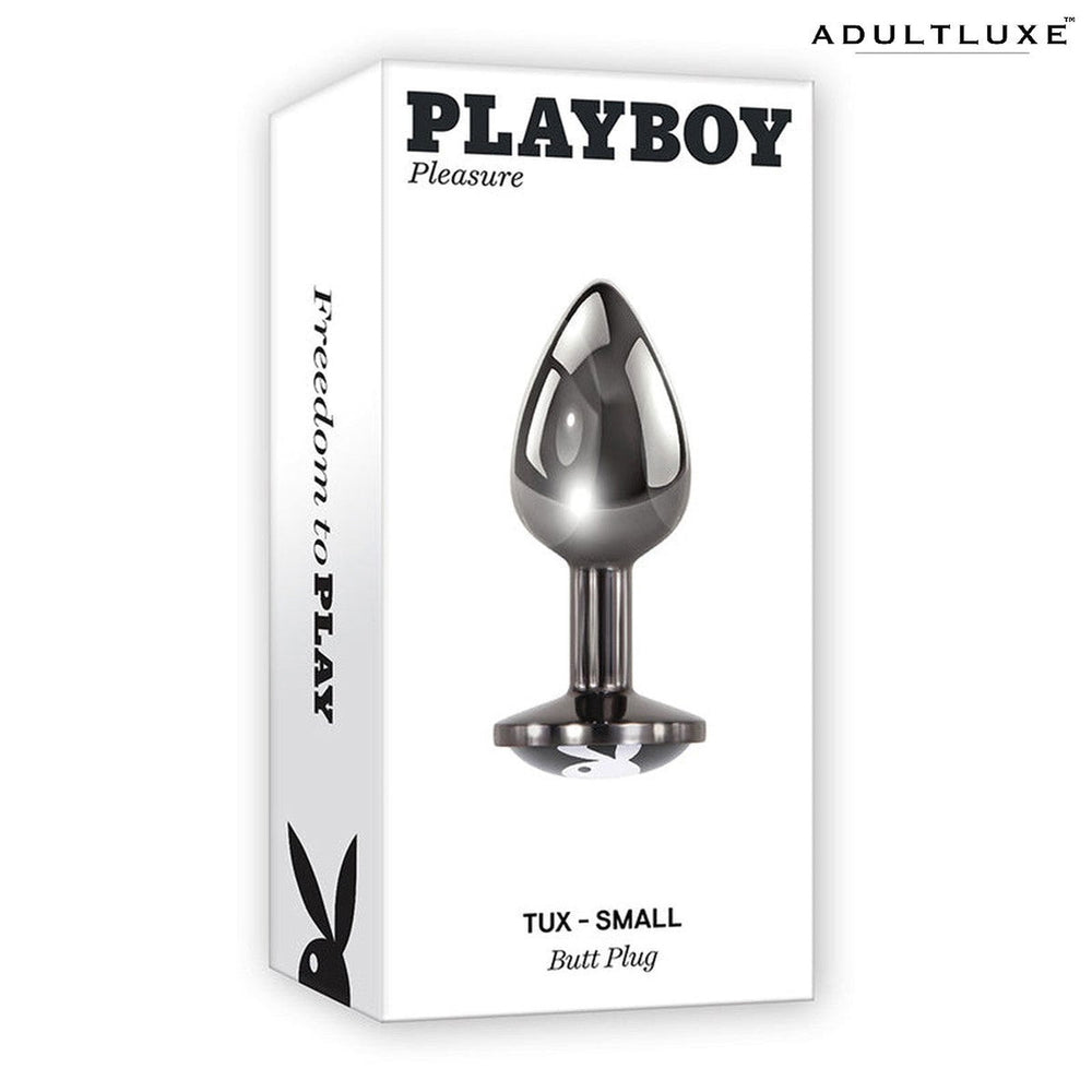Playboy Tux Small Metallic Glass Butt Plug - AdultLuxe