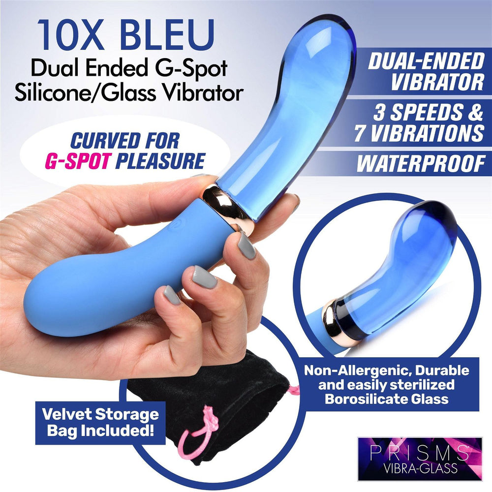 Prisms VibraGlass 10x Bleu Dual Ended G-spot Silicone & Glass Vibrator - AdultLuxe