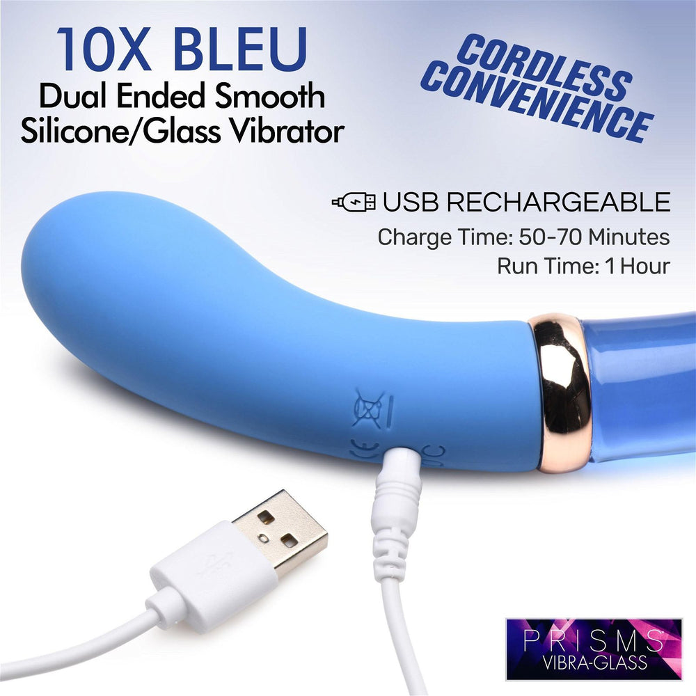 Prisms VibraGlass 10x Bleu Dual Ended G-spot Silicone & Glass Vibrator - AdultLuxe