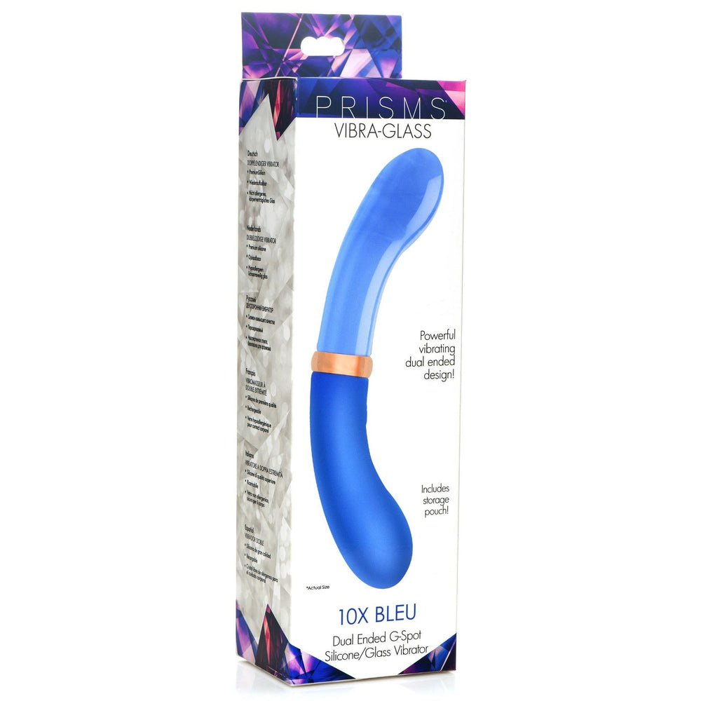 Prisms VibraGlass 10x Bleu Dual Ended G-spot Silicone & Glass Vibrator - AdultLuxe