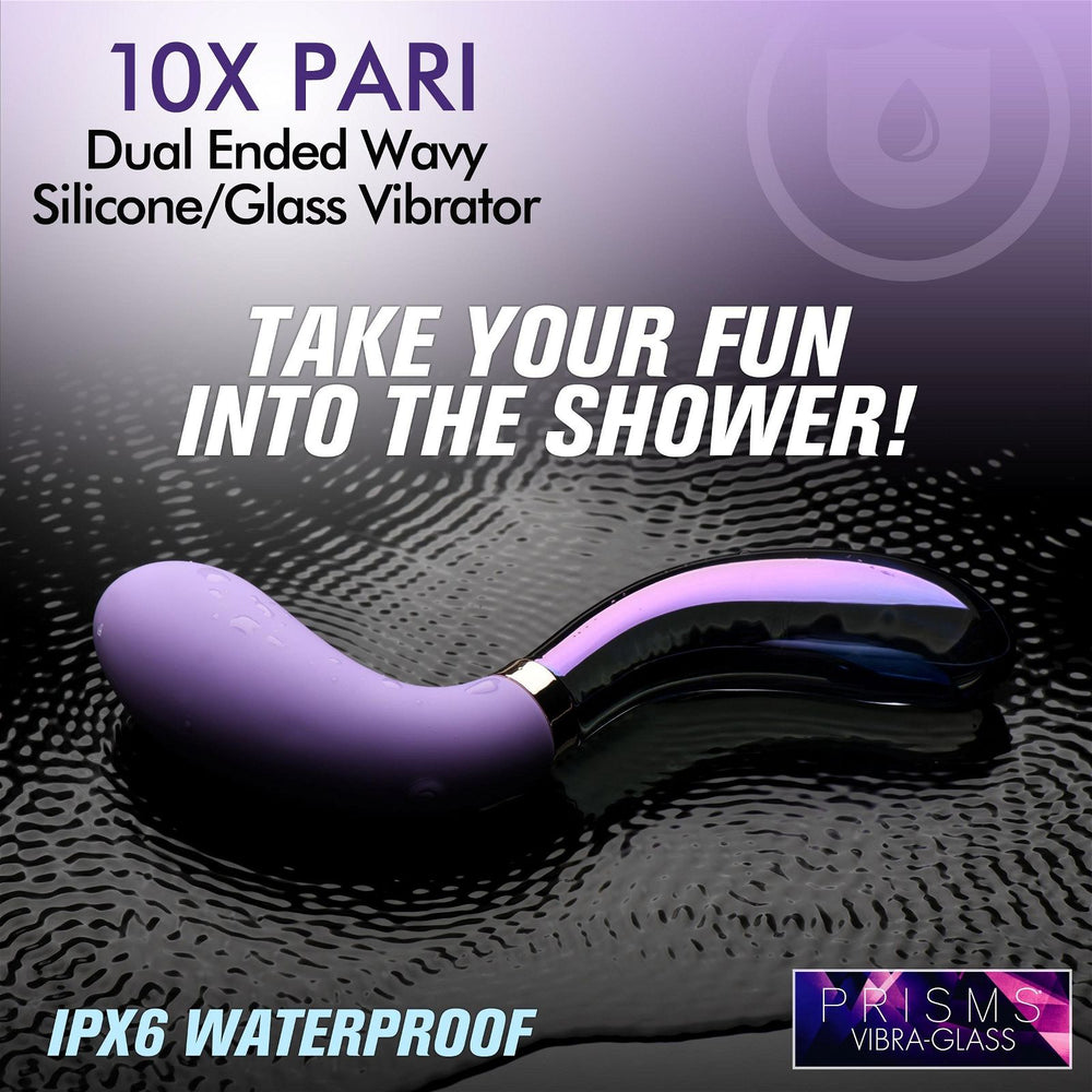 Prisms VibraGlass 10x Pari Dual Ended Wavy Silicone & Glass Vibrator - AdultLuxe