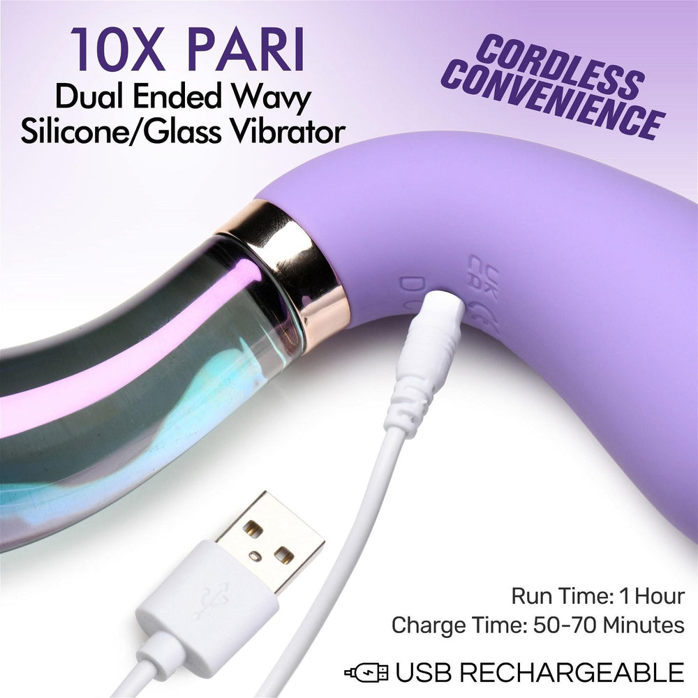 Prisms VibraGlass 10x Pari Dual Ended Wavy Silicone & Glass Vibrator - AdultLuxe