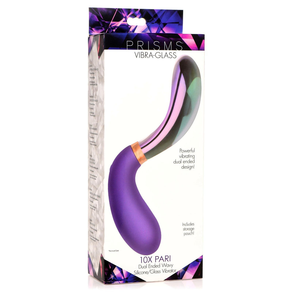 Prisms VibraGlass 10x Pari Dual Ended Wavy Silicone & Glass Vibrator - AdultLuxe