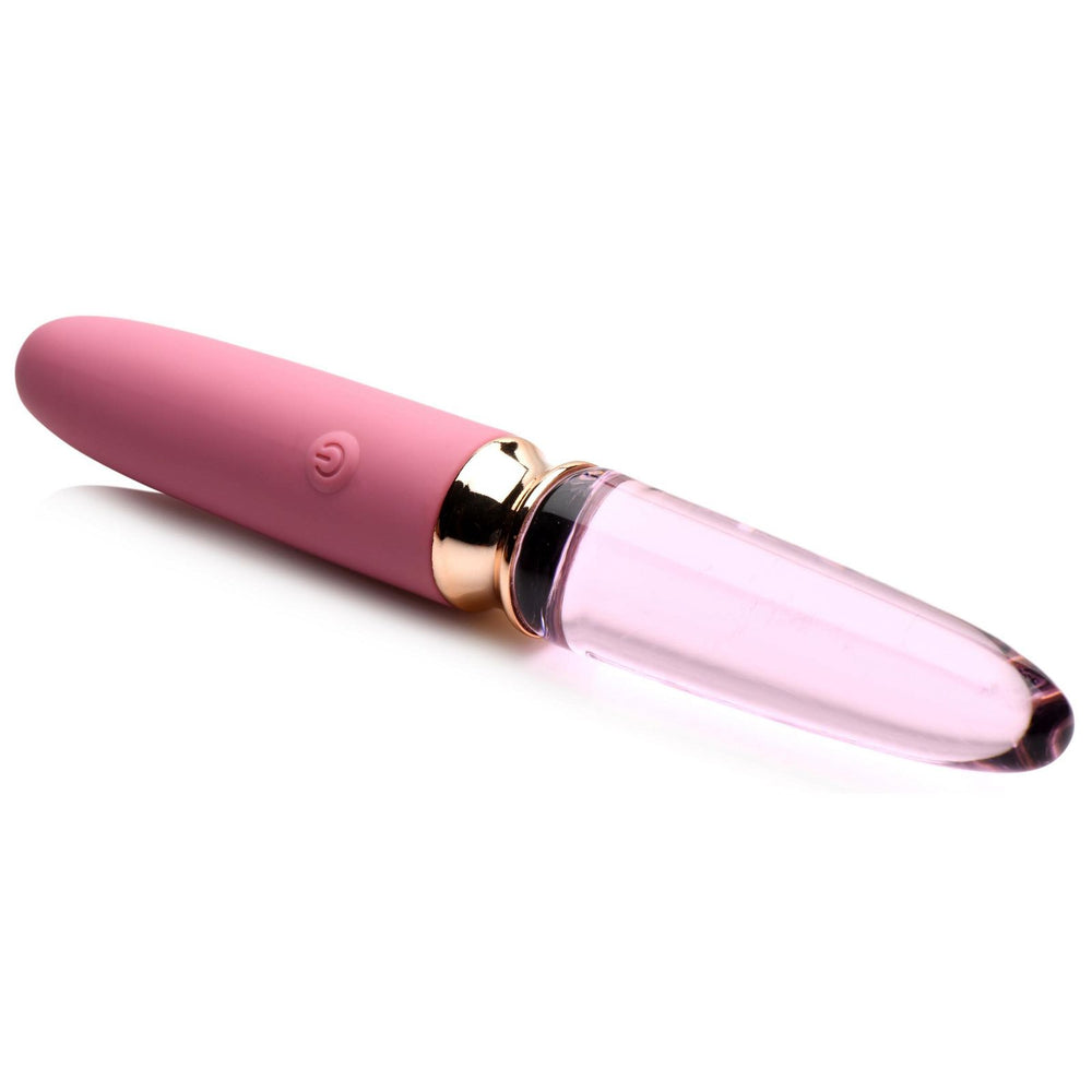 Prisms VibraGlass 10x Rose Dual Ended Smooth Silicone & Glass Vibrator - AdultLuxe
