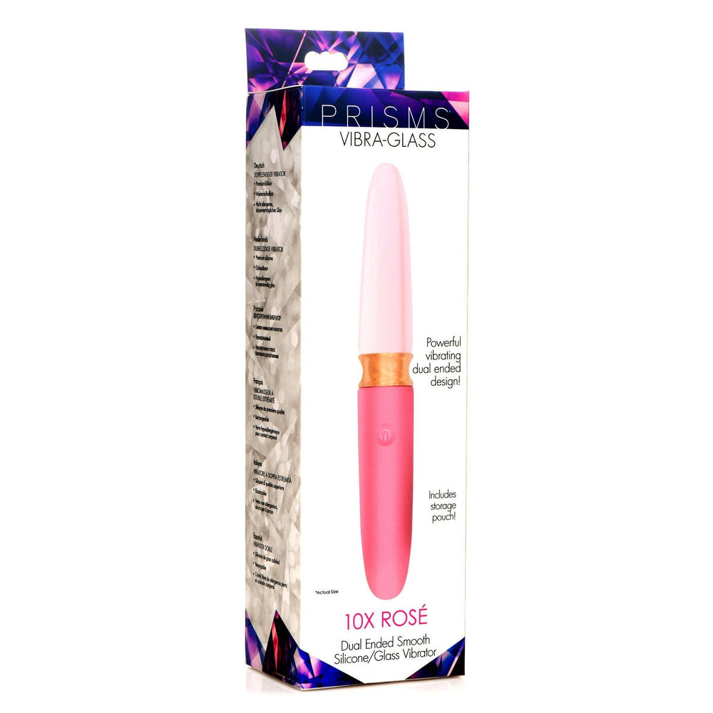 Prisms VibraGlass 10x Rose Dual Ended Smooth Silicone & Glass Vibrator - AdultLuxe