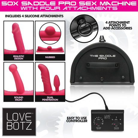 LoveBotz 50x Saddle Pro Sex Machine With 4 Attachments