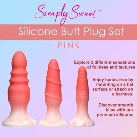 Simply Sweet 3 Piece Silicone Butt Plug Set - AdultLuxe