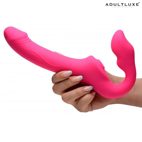 Strap U Licking & Vibrating Strapless Strap-on with Remote - AdultLuxe