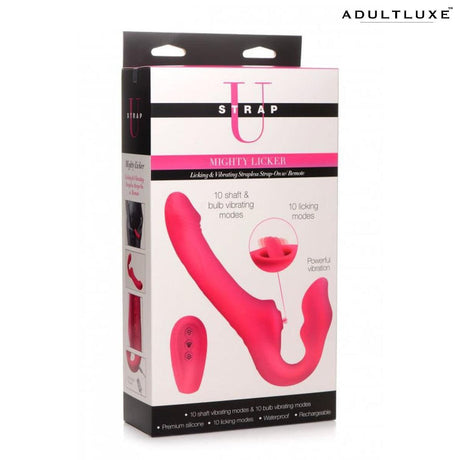 Strap U Licking & Vibrating Strapless Strap-on with Remote - AdultLuxe