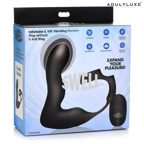 Swell 10x Inflatable Vibrating Prostate Plug With Cock & Ball Ring - AdultLuxe