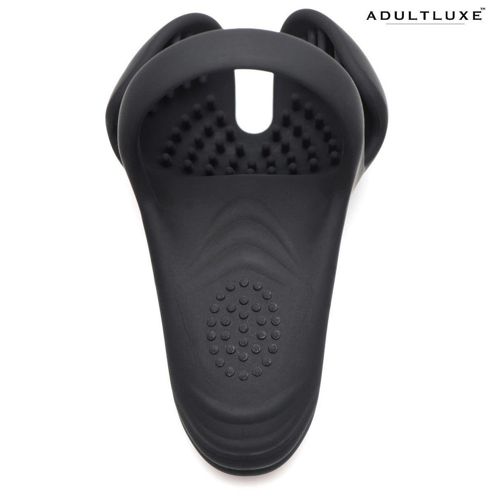 Trinity 10x Vibrating Silicone Cock Ring With Taint Stim - AdultLuxe