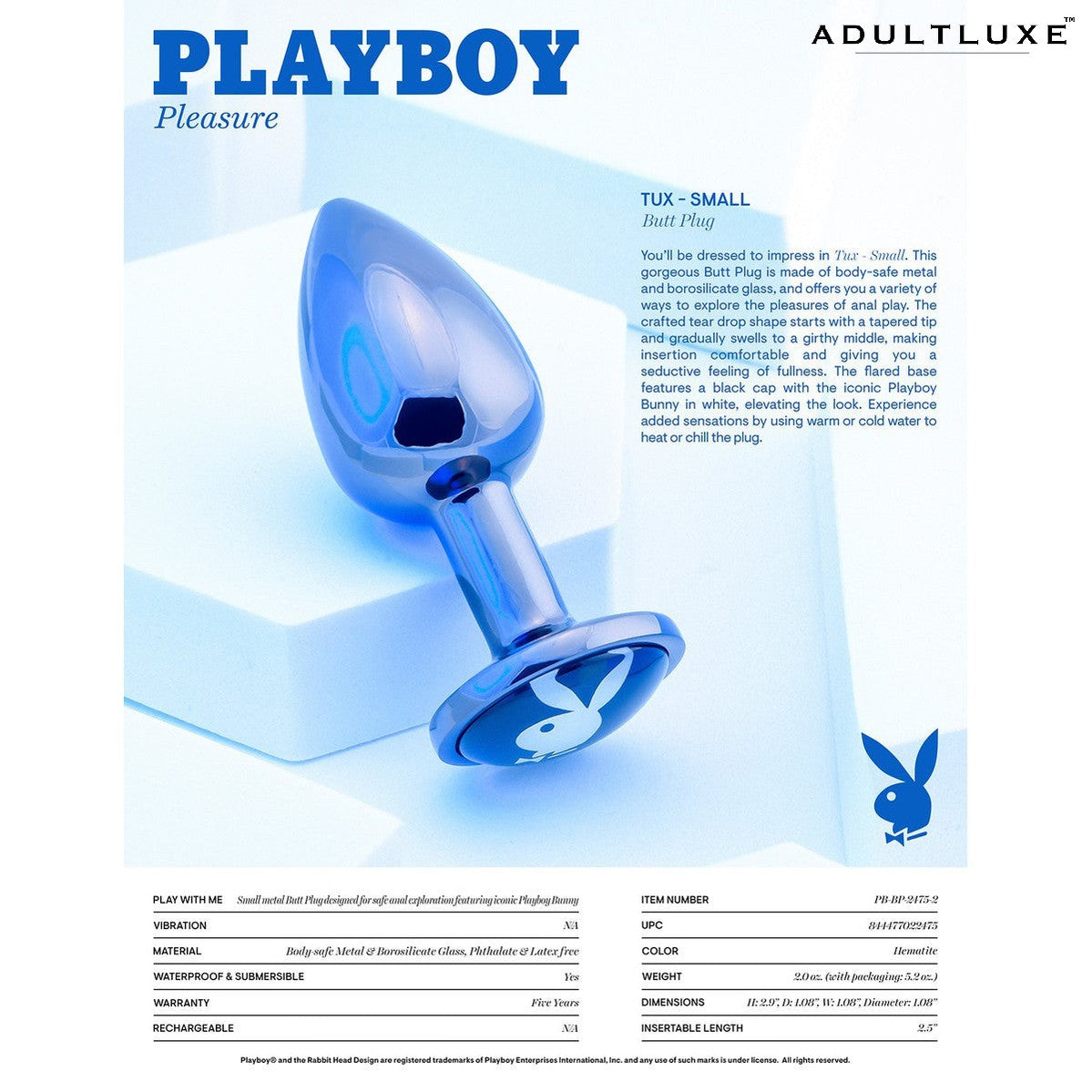 Playboy Tux Small Metallic Glass Butt Plug
