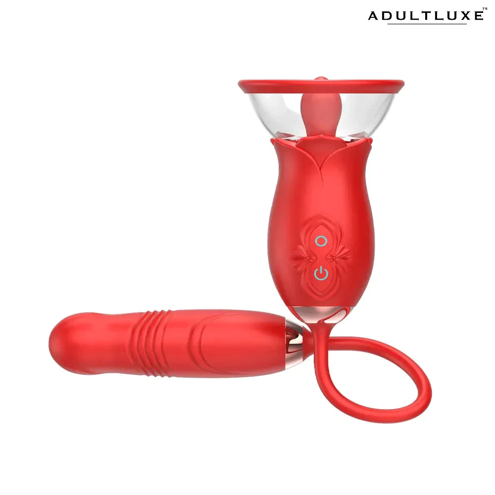 AdultLuxe Rose 3 in 1 Toy with Suction Vibrating & Thrusting Dildo