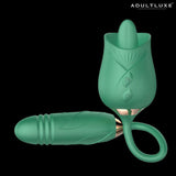 AdultLuxe Rose Tongue Clit & Nipple Tickler with Thrusting Dildo